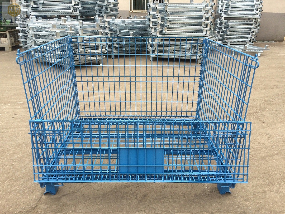 南京久工仓储-折叠式仓储笼-定制喷塑仓储笼蓝色成品展示-南京仓储笼厂家-工厂直发